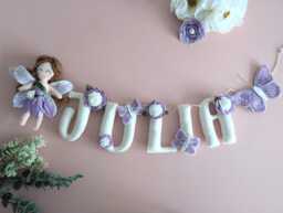 Fairy & Butterfly Name Garland, Fairy Themed Room, Enchanted Bedroom Decor, Girls Bunting, Purple Felt Decoration - thumbnail 1