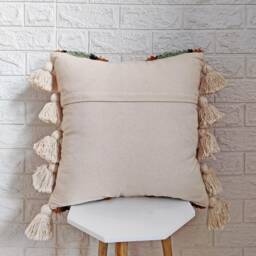 Sage Green & Ochre Ivory Multi Color Cotton Hand Embroidered Tufted 18x18 - 20x20 Decorative Cushion Cover Boho Textured Throw Pillow Case - thumbnail 4