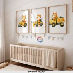 Ginger Cat Construction Posters - Set Of 3 Kids Prints - Digger Wall Art Truck Poster Bedroom Vehicle Nursery Transport Decor - thumbnail 1
