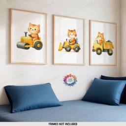 Ginger Cat Construction Posters - Set Of 3 Kids Prints - Digger Wall Art Truck Poster Bedroom Vehicle Nursery Transport Decor - thumbnail 2
