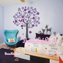 Cherry Blossom Tree Wall Decal With Fawn, Kids Room Decor - thumbnail 2