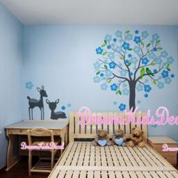 Cherry Blossom Tree Wall Decal With Fawn, Kids Room Decor - thumbnail 3