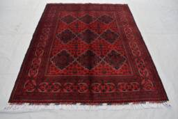Handmade Afghan Bukhara Wool Rug 6.5 X 5.0 Ft, Oriental Turkmen Design - thumbnail 1