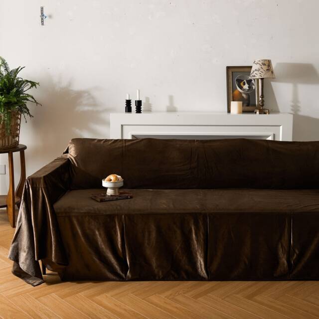 Chocolate Brown Velvet Sofa Cover, Couch Throw Soft Plush Custom Size - image 1