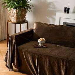 Chocolate Brown Velvet Sofa Cover, Couch Throw Soft Plush Custom Size - thumbnail 3