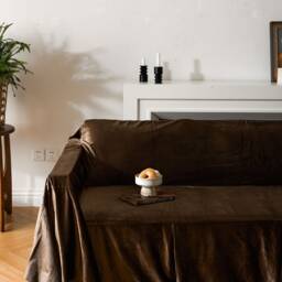Chocolate Brown Velvet Sofa Cover, Couch Throw Soft Plush Custom Size - thumbnail 2
