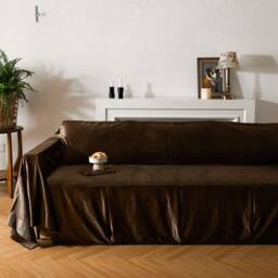 Chocolate Brown Velvet Sofa Cover, Couch Throw Soft Plush Custom Size