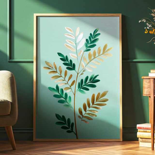Mint Orchard - Botanical Leaf Art Print in Green & Gold, Fresh Modern Nature Wall Decor For Kitchen Dining Room - image 1