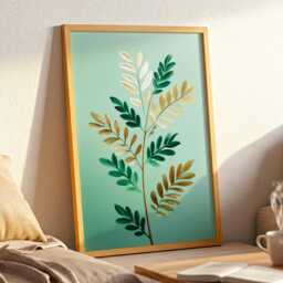 Mint Orchard - Botanical Leaf Art Print in Green & Gold, Fresh Modern Nature Wall Decor For Kitchen Dining Room - thumbnail 2