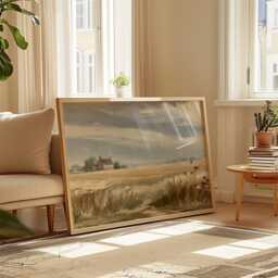 Farmhouse Field Poster, Neutral Landscape Print, Country Wall Art, Paper - thumbnail 4
