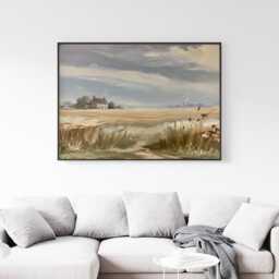 Farmhouse Field Poster, Neutral Landscape Print, Country Wall Art, Paper - thumbnail 3