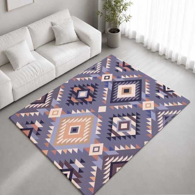 Grey Taupe Geometric Tribal Diamond Rug Non-Slip Soft Area Carpet Bedroom Living Room Hallway Mat Decor - Made in UK - image 1