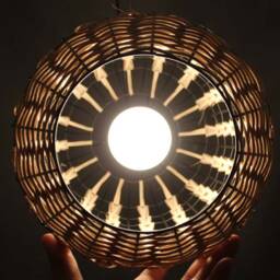 Rattan Pendant Light, Cylindrical Rustic Lighting With Black Frame - thumbnail 3