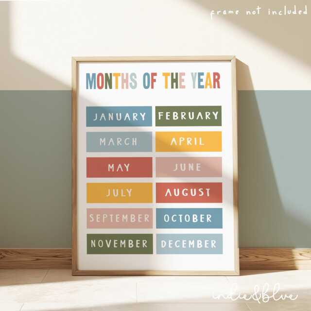 Colourful Months Of The Year Print, Educational Learning Poster, Education Montessori Neutral Playroom Prints - image 1