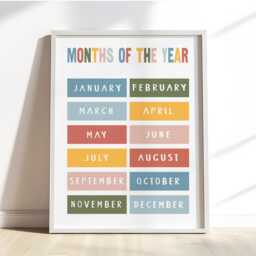Colourful Months Of The Year Print, Educational Learning Poster, Education Montessori Neutral Playroom Prints - thumbnail 3
