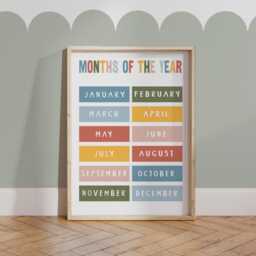 Colourful Months Of The Year Print, Educational Learning Poster, Education Montessori Neutral Playroom Prints - thumbnail 2
