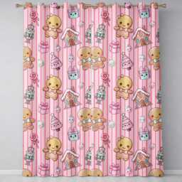 Cute Gingerbread Girl Candy House Sweet Pink Stripe Background Seamless Pattern Readymade Eyelet Ring Top Thermal 100% Blackout Curtains - thumbnail 2