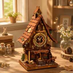Diy Wooden Cuckoo Clock Kit, Working Mechanical Model With Led Lights, Vintage Gear Design Home Decor Gift By Rokr