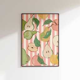Farmers Market Print - Kitchen Wall Art Pear Pink Fruit Decor Colourful Kids Poster Prints Set - thumbnail 1