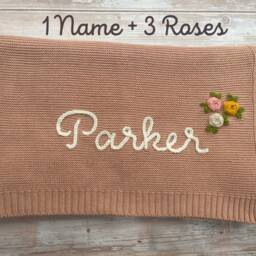Hand Embroidered Baby Knit Blanket, Soft Cotton, Customized Gift For Newborn, Shower - thumbnail 2
