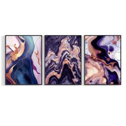 Set Of 3 Purple & Gold Marble Prints, Abstract Ink Wall Art, Modern Decor, Luxury Decor 1034 - thumbnail 3