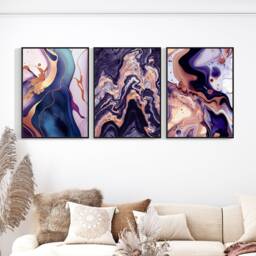 Set Of 3 Purple & Gold Marble Prints, Abstract Ink Wall Art, Modern Decor, Luxury Decor 1034 - thumbnail 2