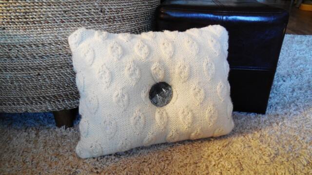 Pillow..throw Decorative Pillow..hand Knitted Pillow..two Hand Made Ceramic Buttons Accent Pillow - image 1