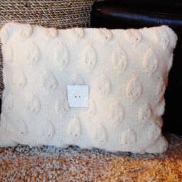 Pillow..throw Decorative Pillow..hand Knitted Pillow..two Hand Made Ceramic Buttons Accent Pillow - thumbnail 2