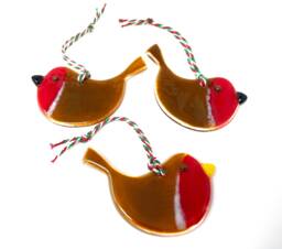Fused Glass Robin Ornament Handmade Bird Hanger