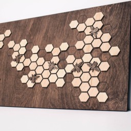 Honeycomb Wood Wall Art Honeybee Decor, Palisander Finish - 27.5x15 Inch - thumbnail 2
