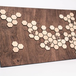 Honeycomb Wood Wall Art Honeybee Decor, Palisander Finish - 27.5x15 Inch - thumbnail 3