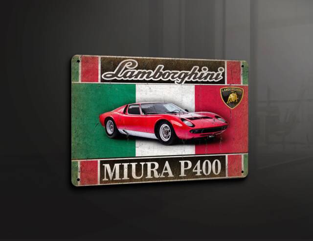Lamborghini Car Miura P400 Automotive Racing - Metal Sign Plaque Wall Art Decor Signage