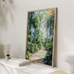 Kew Gardens Palm House Print - Botanical Greenhouse Art Victorian Glasshouse Poster Lush Plant Interior Wall Decor - thumbnail 2