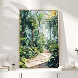 Kew Gardens Palm House Print - Botanical Greenhouse Art Victorian Glasshouse Poster Lush Plant Interior Wall Decor - thumbnail 1