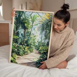 Kew Gardens Palm House Print - Botanical Greenhouse Art Victorian Glasshouse Poster Lush Plant Interior Wall Decor - thumbnail 3