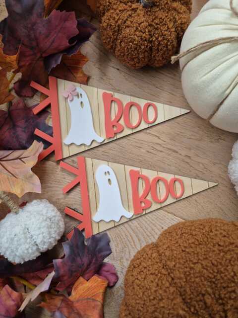 Boo Ghost Pennant Flag - Halloween Striped Kids Wall Decor - image 1