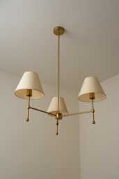 Mid-Century 3-Light Brass Chandelier With Fabric Shades - Modern Pendant Light Handmade Ceiling Fixture Dining Room & Living
