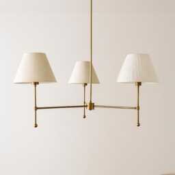 Mid-Century 3-Light Brass Chandelier With Fabric Shades - Modern Pendant Light Handmade Ceiling Fixture Dining Room & Living - thumbnail 3