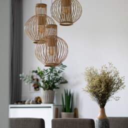 Elegant Rattan Pendant Light Shade - Natural Rustic Woven Wood Lampshade - thumbnail 2