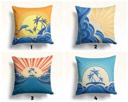 Summer View Cushion Cover, Sun Rise Pillow Case, Decorative Living Room Throw Top, Bedroom Textiles, Digital Printed Kitchen - thumbnail 1