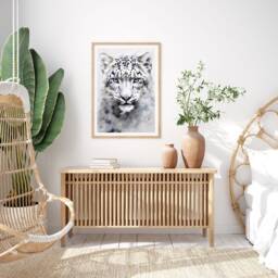 Snow Leopard Illustration With Frosty Blue Back Wall Art Print, For Homes, Printed Art, A4 A3 A2 - thumbnail 3