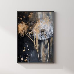 Dandelion Luxury Black & Gold Abstract Wall Art - Contemporary Print For Modern Style - thumbnail 2
