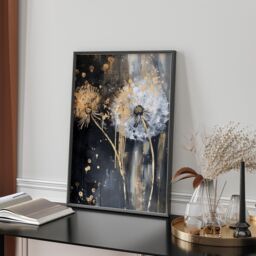 Dandelion Luxury Black & Gold Abstract Wall Art - Contemporary Print For Modern Style - thumbnail 3