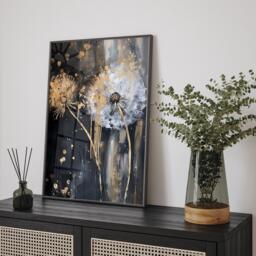 Dandelion Luxury Black & Gold Abstract Wall Art - Contemporary Print For Modern Style - thumbnail 1