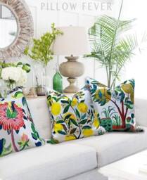 Schumacher Outdoor Citrus Garden Pillow Cover Primary. Decorative Cushions, Designer Floral Pillows, Lemon Tree Accent Cushion - thumbnail 2
