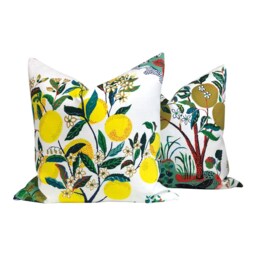 Schumacher Outdoor Citrus Garden Pillow Cover Primary. Decorative Cushions, Designer Floral Pillows, Lemon Tree Accent Cushion - thumbnail 3