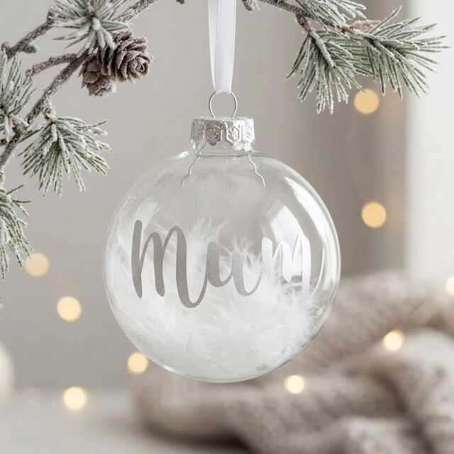 Personalised White Feather Filled Glass Memorial Bauble - image 1