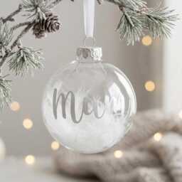 Personalised White Feather Filled Glass Memorial Bauble - thumbnail 1
