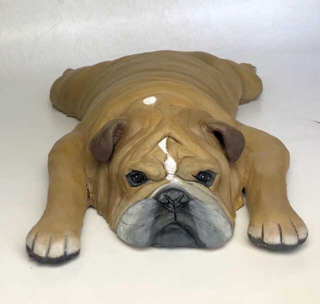 Custom English Bulldog Clay Sculpture Pet Memorial Urn - image 1