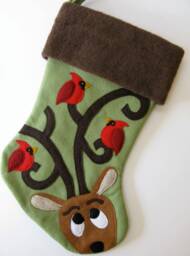 Reindeer Cardinal Christmas Stocking Personalized Felt Holiday Decor - thumbnail 1